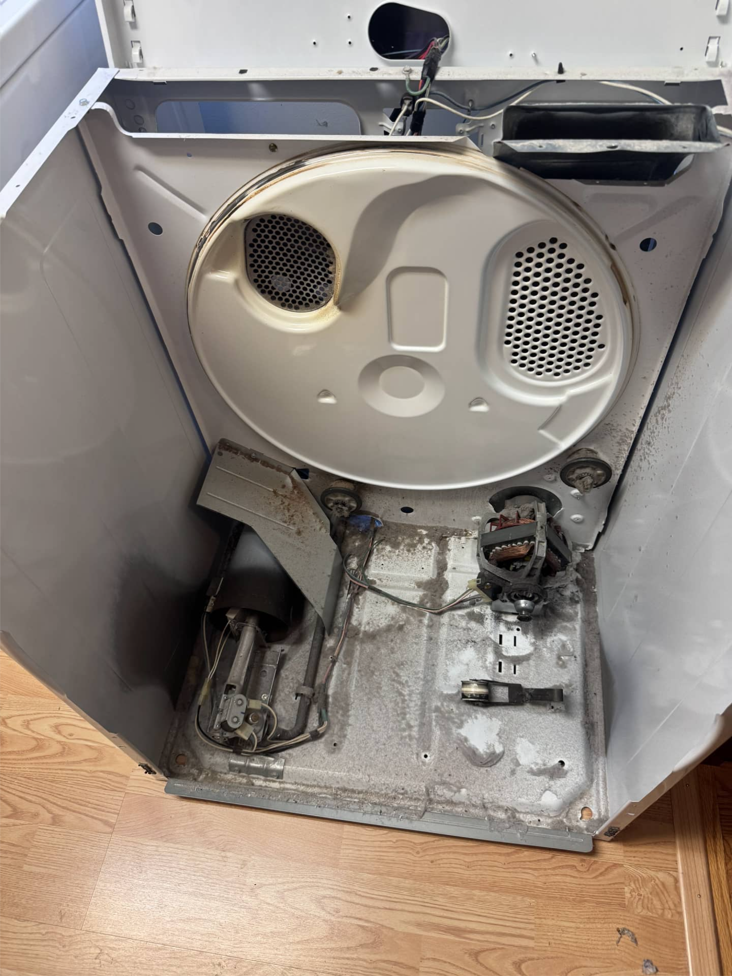 Estate dryer disassembled for no-start diagnosis and maintenance in Portland, OR 97219