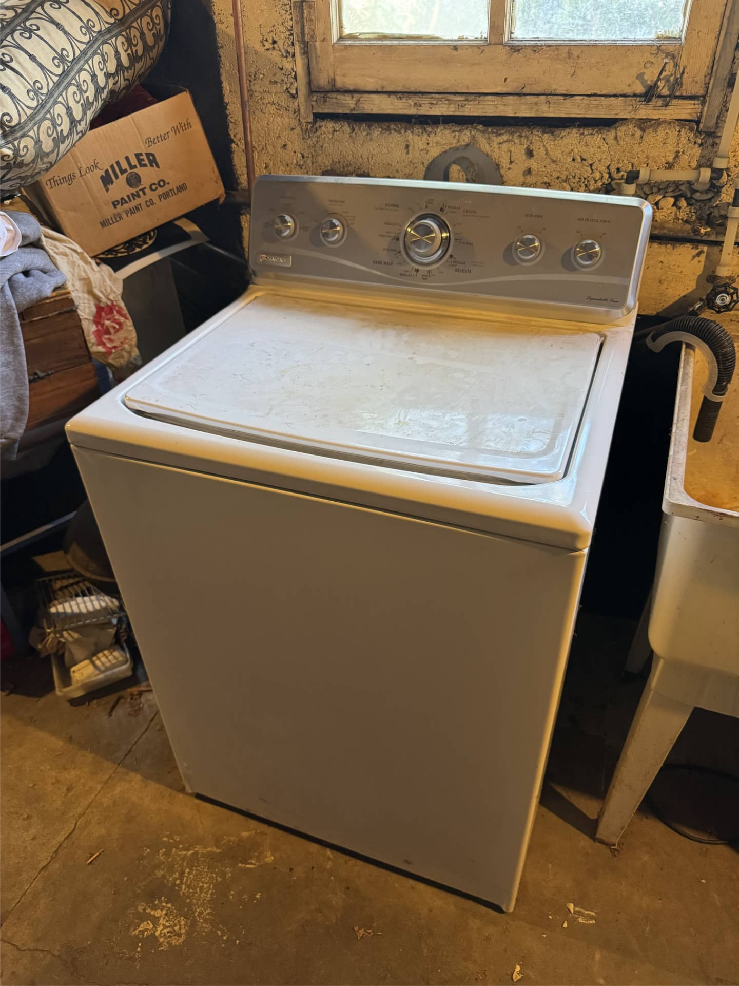 Maytag washing machine after transmission replacement for no-spin issue in Portland, OR 97214